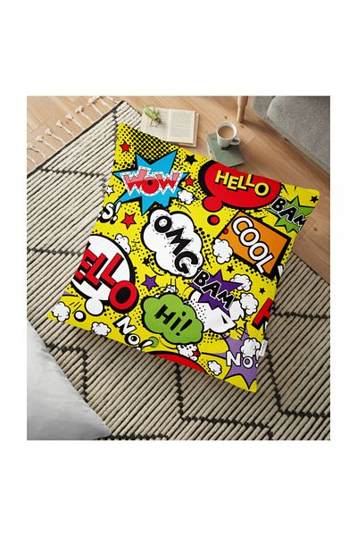 Realhomes Popart Design Perna Decorativa de Pardoseala Imprimata Digital cu Fond Galben - 70 X 70 Cm