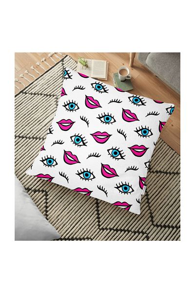 Realhomes Pernă decorativă de podea cu imprimare digitală Popart cu design pentru ochi și buze - 70 X 70 cm