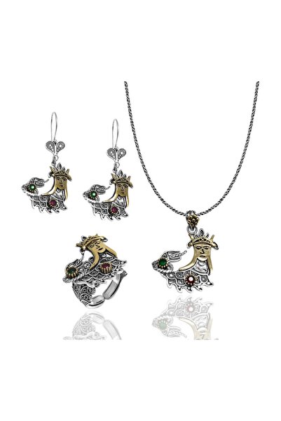 Midyat Nurtaş Gümüş Şahmeran Model Kadın Telkari Gümüş Üçlü Set 201014838