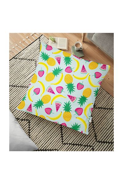 Realhomes Pernă decorativă de podea cu imprimare digitală cu desen cu fructe tropicale de vară - 70 X 70 cm