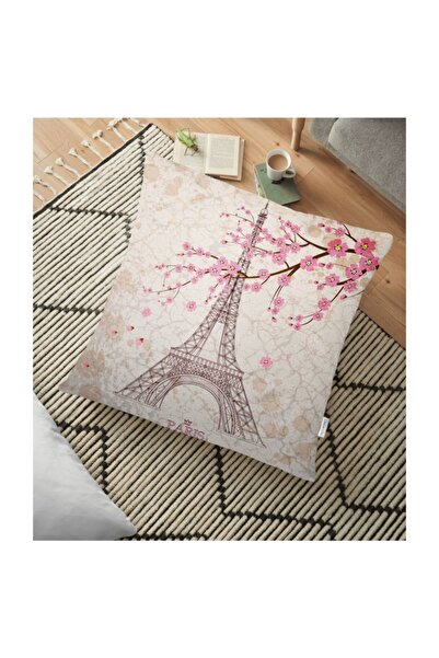 Realhomes Eiffel Tower Illustrated Digital Printed Decorative Floor Cushion -...