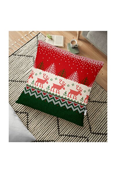 Realhomes Yılbaşı Geyikleri Ve Ağaçlar Baskılı Dekoratif Yer Minderi - 70 X 7...