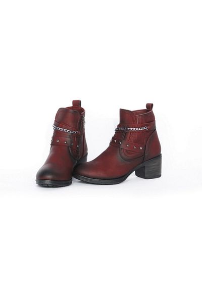 Siber Women's Claret Red Chain and Studded Boots
