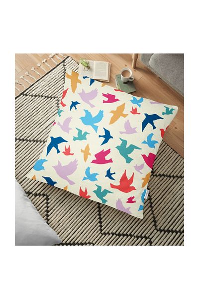 Realhomes Pernă decorativă de podea cu desen cu modele de păsări colorate - 70 X 70 cm