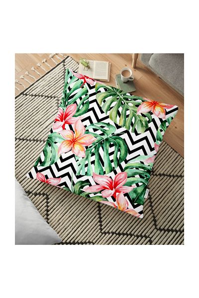 Realhomes Zigzag Zebra Patterned Digital Printed Floor Cushion - 70 X 70 Cm