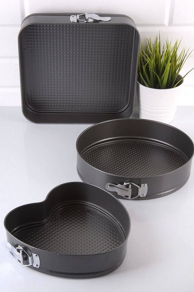 morponi 3 Piece Metal Clamp Cake Mold Set (heart + Round + Square)