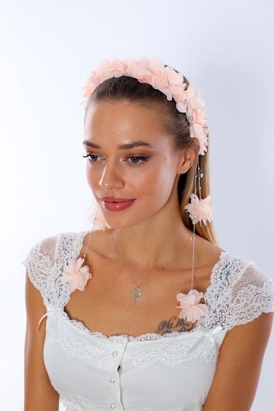lohusahamile Women's Salmon Pink Maternity Crown with Dangled Earrings
