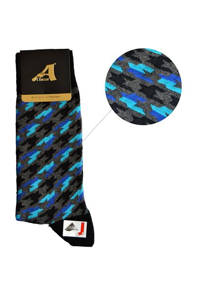 A CLASSE Modern Houndstooth Patterned Smoke Gray Men's Socks