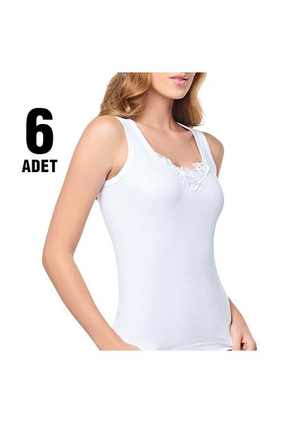 Tutku 0140 Tricou cu dantelă pentru femei, cu bretele late, 6 piese