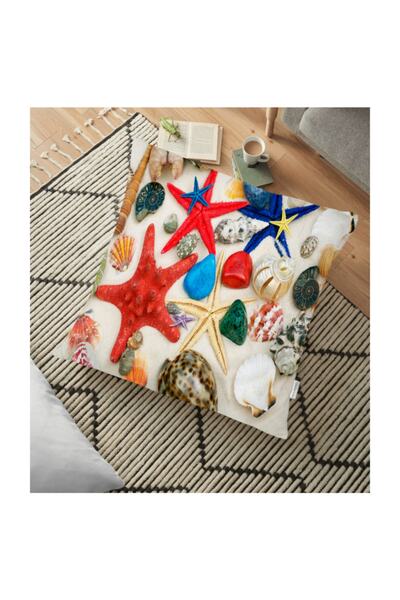 Realhomes وسادة أرضية مزخرفة بتصميم عصري على شكل شاطئ ونجوم البحر - 70 × 70 سم