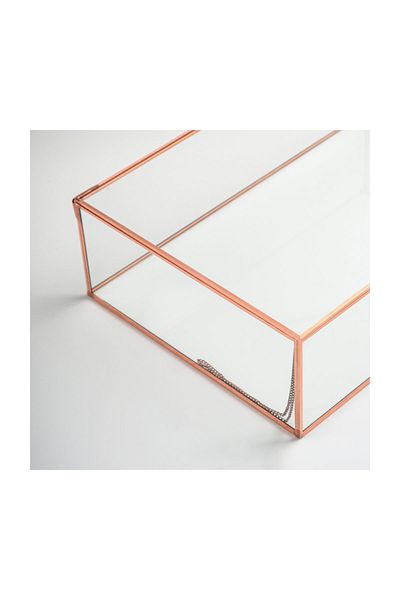 El Crea Designs 30x20x8cm Glass Box with Lid Chocolate Jewelry Accessory Photo Copper Rose Wedding Engagement Promise Organization
