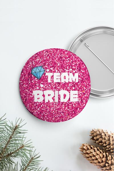 PEKSHOP Bekarlığa Veda Team Bride Rozet, Pembe Parıltılı