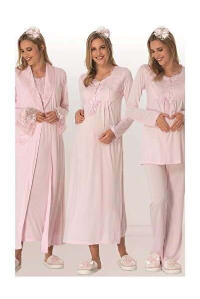 Mecit طقم شبشب للحوامل باللون الوردي مكون من 4 قطع مع تاج هدية