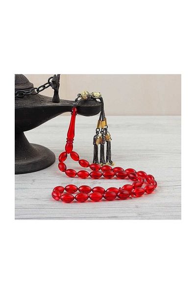 Tesbihsepetim Silver Tasseled Rodaj Plated Fire Amber Prayer Beads