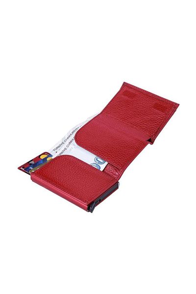 WEST POLO CÜZDAN Men's Wallet with Money Compartments and Card Holder Red Leather Mechanism