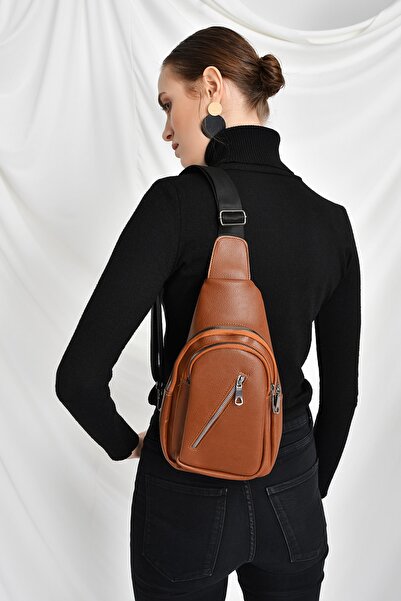 Bagzone Geantă de talie cu fermoar încrucișat pentru femei, maro, 10RZ3003