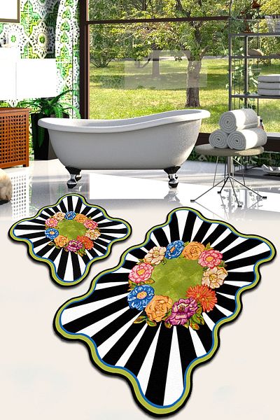 Chilai Home Covoraș de baie colorat, lavabil, fără riduri, pentru 2 persoane (Djtbanyo)