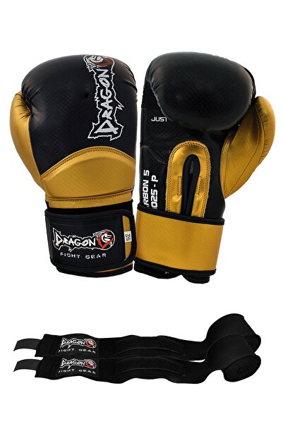 Dragondo Carbon 5 Siyah-altın Renk Boks Eldiveni Ve Siyah Renk Bandaj 2’li Set