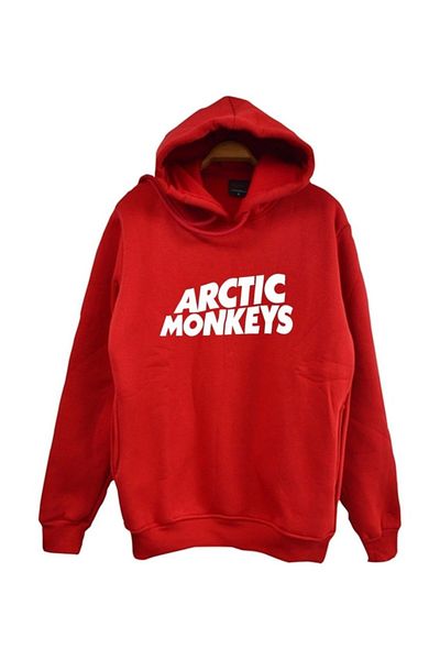 fame-stoned Унисекс суитшърт с качулка и щампа Arctic Monkeys, 100% памук, червен