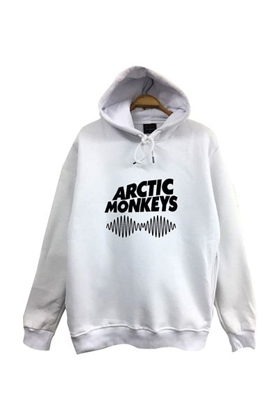 fame-stoned Бял суитшърт с качулка и щампа Arctic Monkeys, 100% памук