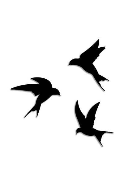 CajuArt Dekoratif Üçlü Kuş Ahşap Tablo Mdf Kırlangıç Duvar Süsü