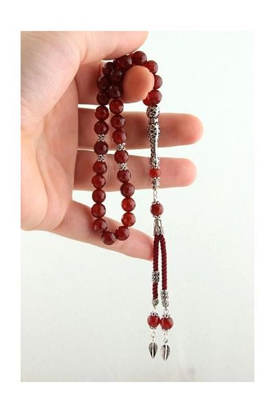 Tesbihsepetim Silver Imame and Tassel Rosary - Agate Crystal Cut