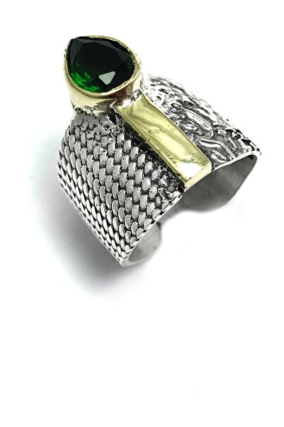 Midyat Nurtaş Gümüş Zümrüt Taşlı El Işçiliği Otantik Bayan Gümüş Yüzük 201015003