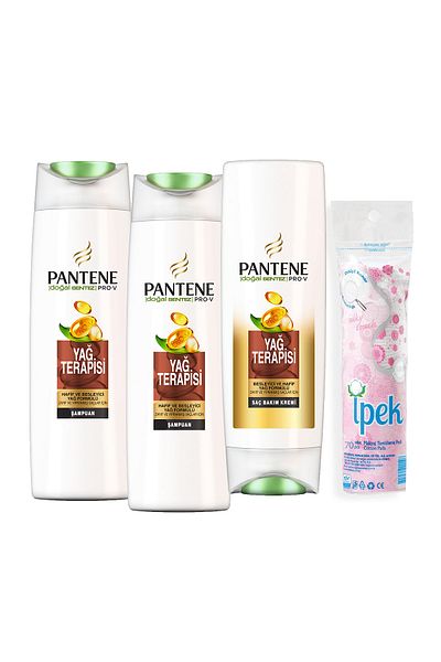 Pantene Natural Synthesis Oil Therapy - 500 ml x 2 Shampoo + 470 ml Hair Care Conditioner + Make-up Cotton Gift