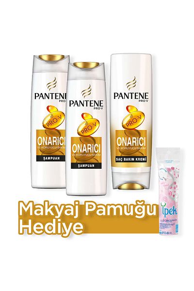 Pantene 500 ml x 2 Repairing and Protective Shampoo + 470 ml Hair Care Cream + Make-up Cotton