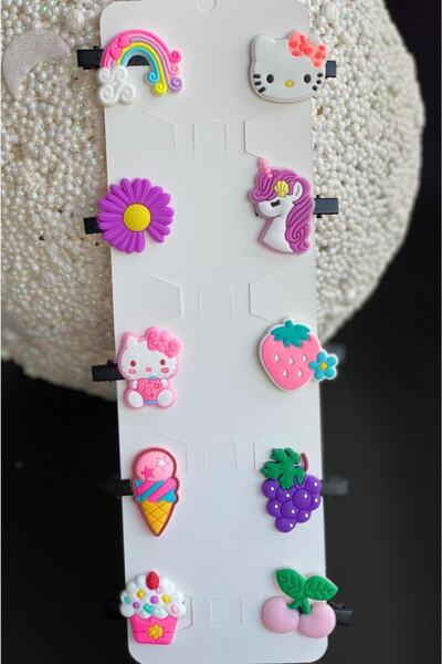 QUEEN AKSESUAR 10 Lu Mini Figürlü Hello Kitty Dondurma Unicorn Meyve Gökkuşağ...