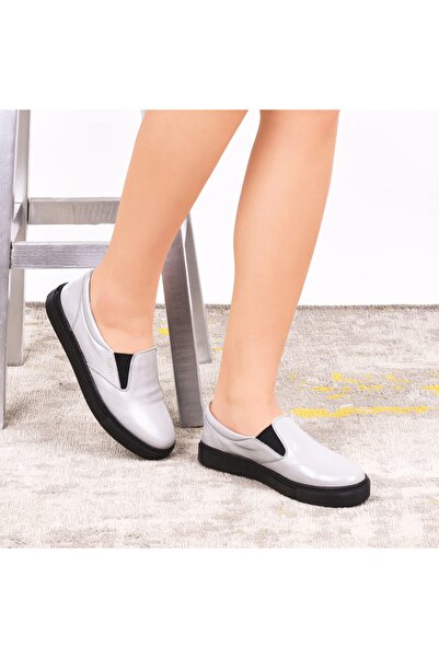 NOOSY Tenis de damă din piele naturală gri deschis