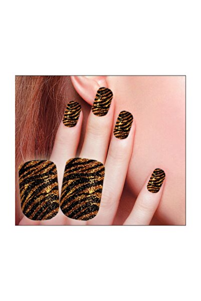 ALYA SİMİN Takma Tırnak Gold Altın Simli Zebra Desen