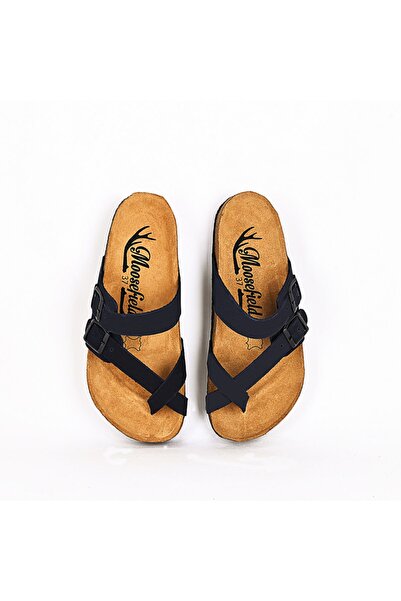 Moosefield Genuine Leather Black Women's Slippers