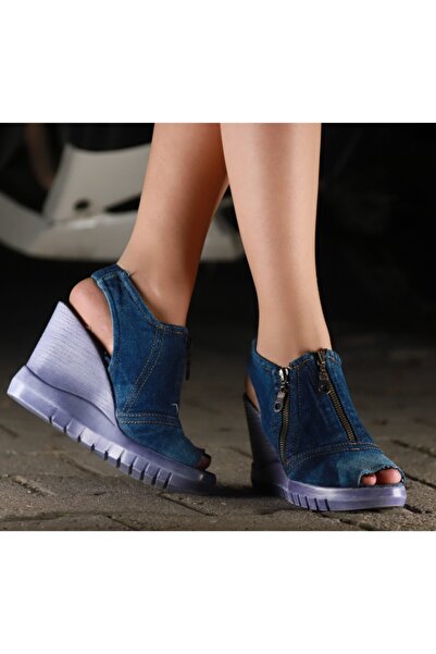 StarBlueMooN Kadın Mavi Kot Sandalet