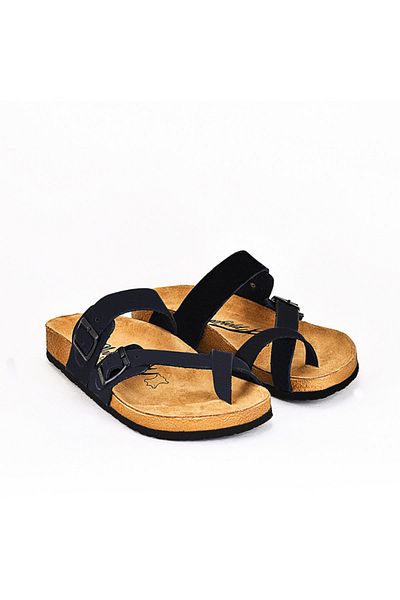 Moosefield Genuine Leather Black Women's Slippers