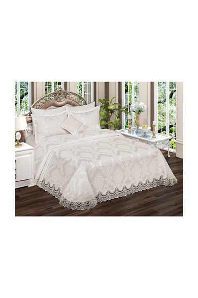 Elisa home Sultan Double Ribbed Dowry Pique Set Chenille Fabric Cream