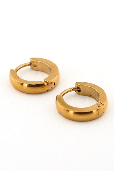Solfera Slanted Yellow Gold Color Steel Men's Hoop Earrings E656