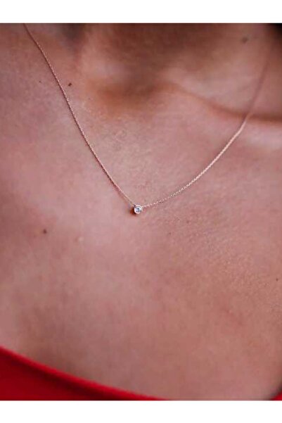 Reis Kuyumculuk Kadın Mini Tek Taş Pırlanta Pembe Altın Kolye T184.