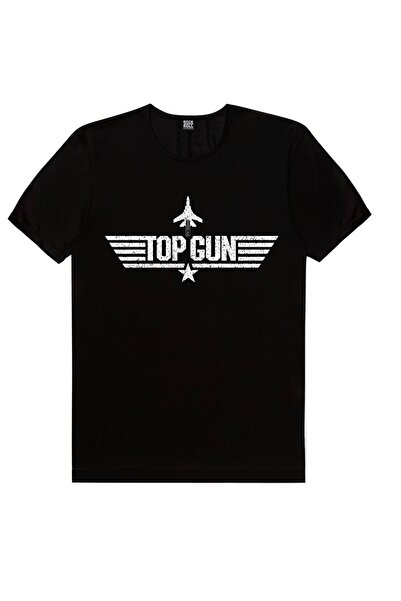 ROCKANDROLL Tricou pentru bărbați Top Gun negru cu mânecă scurtă