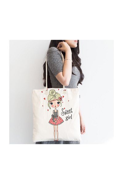 Realhomes Fashion Girl Digital Printed Μοντέρνα υφασμάτινη τσάντα με φερμουάρ Canta-719