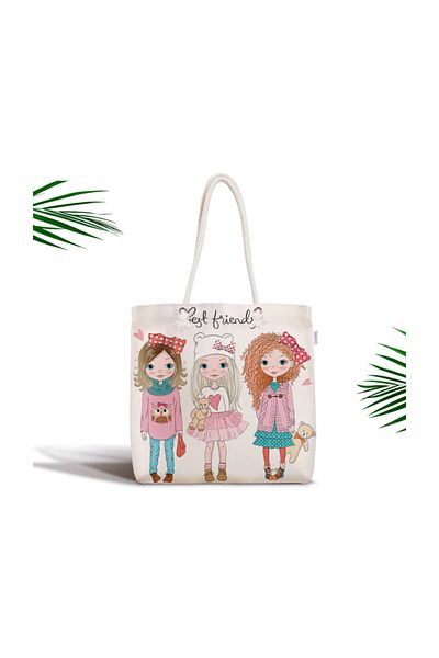 Realhomes Μοντέρνα υφασμάτινη τσάντα με φερμουάρ Best Friends Motif-2476