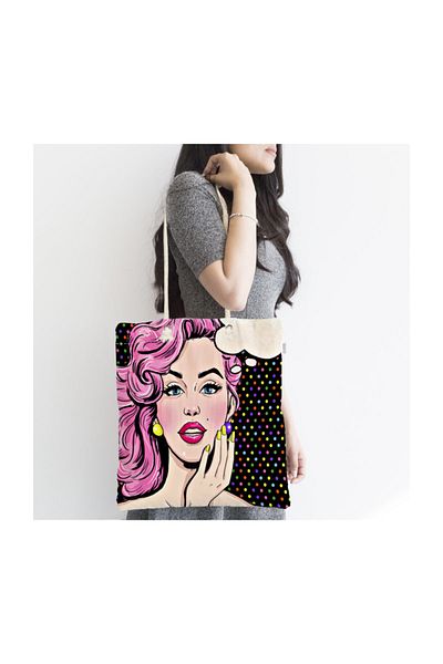Realhomes Pop Art Retro Digital Printed Μοντέρνα Υφασμάτινη Τσάντα με φερμουάρ Canta-5