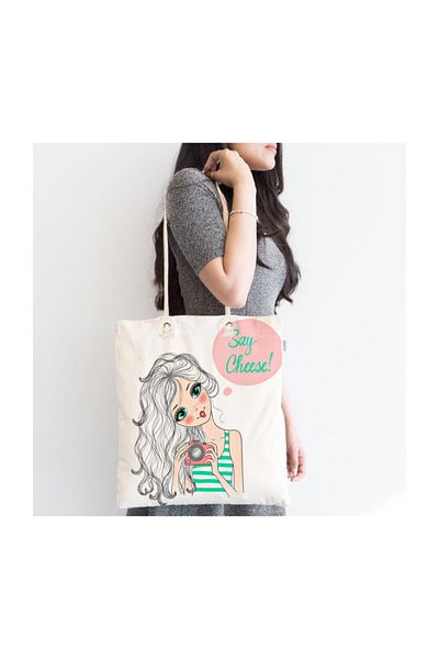 Realhomes Fashion Girl Digital Printed Μοντέρνα υφασμάτινη τσάντα με φερμουάρ Canta-727