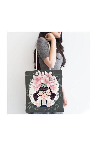 Realhomes Fashion Girl Digital Printed Μοντέρνα υφασμάτινη τσάντα με φερμουάρ Canta-590