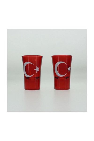 Jenisa Red Crescent and Star Coffee Side Water Cup Set of 2 Glass Shot Glasses