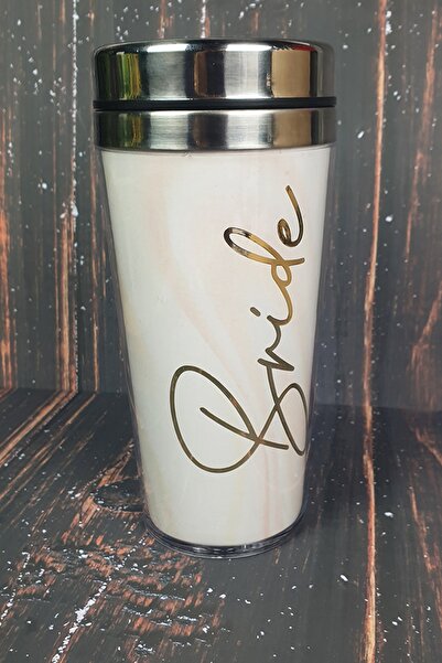 PEKSHOP Termos Bardak, Altın Varak Bride Baskılı Mug