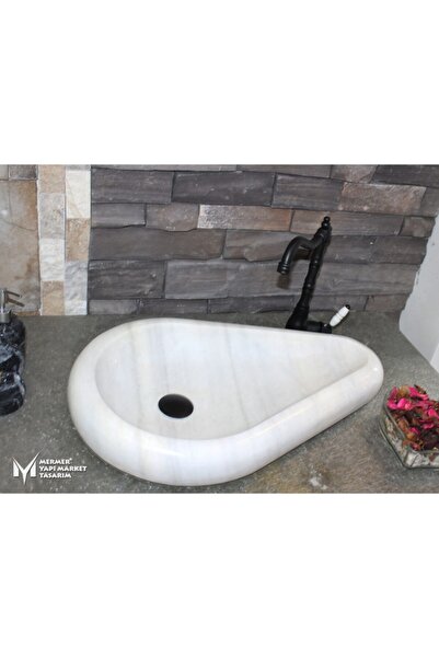 MYM Mermer Yapı Market Tasarım Beyaz Mermer Çakıl Taşı Model Lavabo