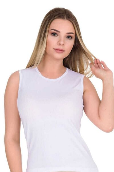 Berrak Tricou alb fără mâneci pentru damă, pachet de 2