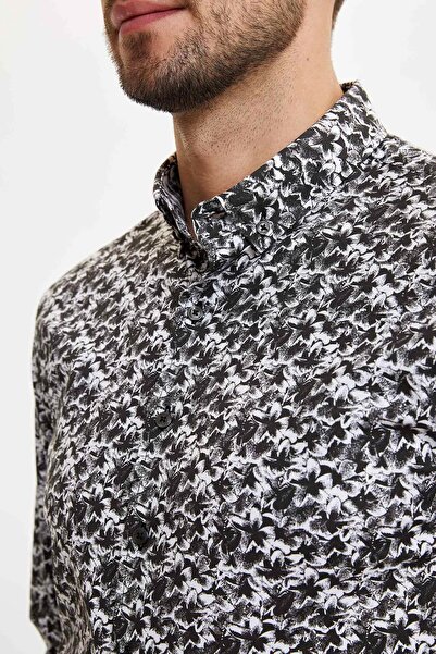 DeFacto Чоловіча чорна сорочка з візерунком, екстра-облягаючий крій M8388AZ.20SP.BK27