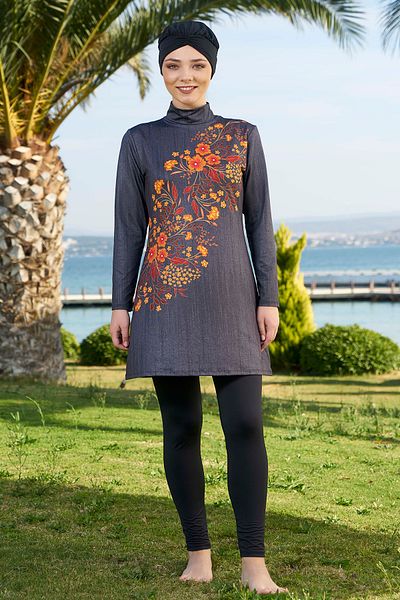 Estiva Floral Anthracite Πλήρως Καλυμμένο Μαγιό Hijab